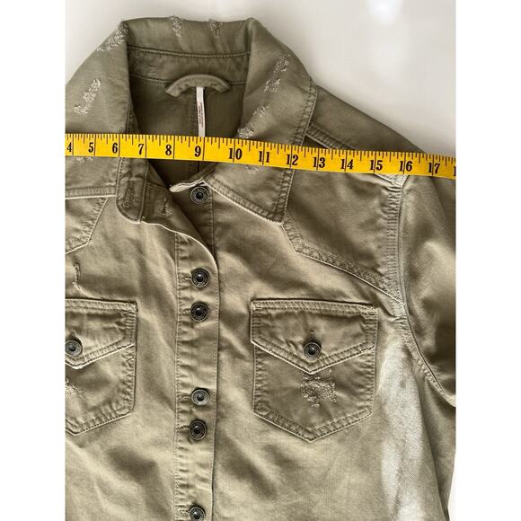Free People Moon- Child Shirt Jacket Women XS Green Distressed Relaxed Army - Picture 4 of 9